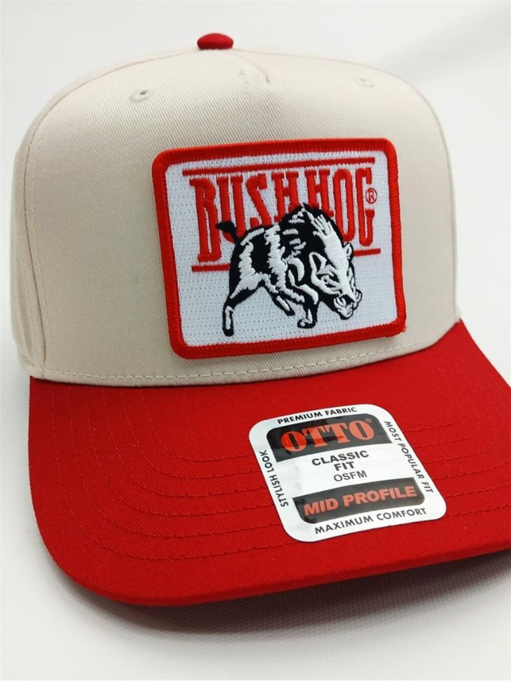 Bush Hog Farm Equipment Patch Cream Red OTTO Snapback Hat Tractor Cap New Retro - Picture 3 of 5